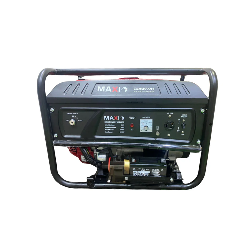 Maxi 25GKWH 3.1KVA Gasoline Generator with key start, wheels, and handle – medium-size fuel-efficient generator for Nigerian homes and shops.