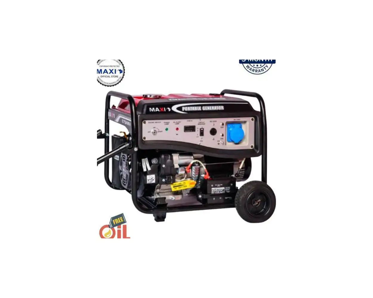 Maxi EK75 9.3KVA/7.5KW Key Start Generator with wheels – durable high-capacity generator for Nigerian homes, shops, and businesses.