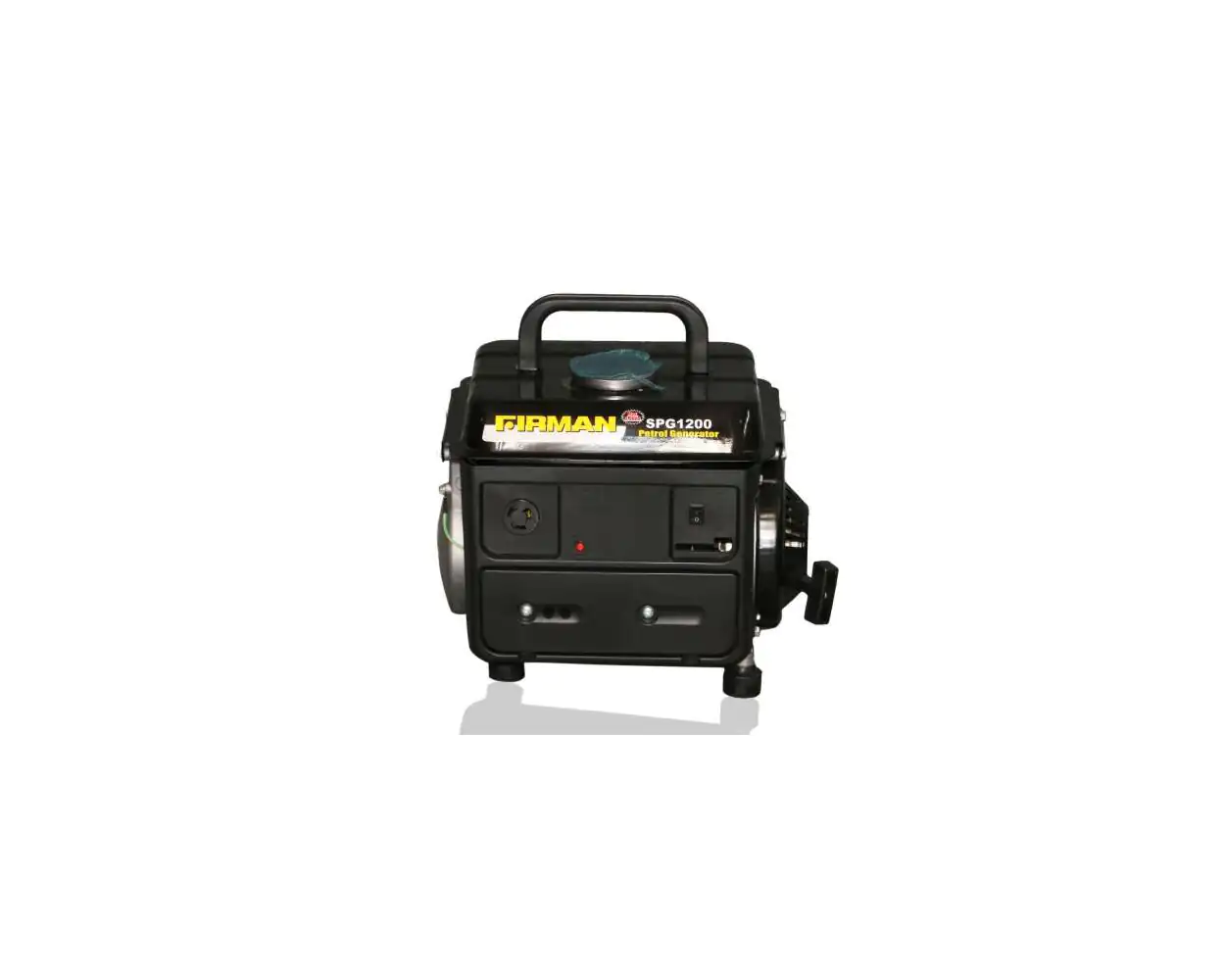 Compact Sumec Firman SP1200 0.9KVA petrol generator with recoil start and black-yellow frame, perfect for light household and shop use in Nigeria.