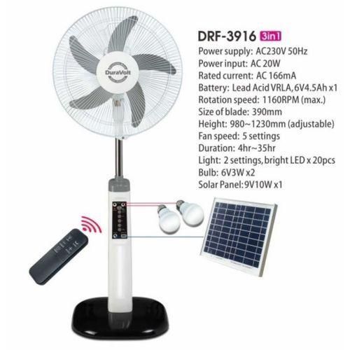 rechargeable 3-in-1 fan with solar panel for Nigerian homes.