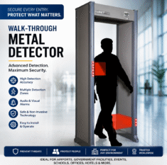 individual passing through hacked styled metal detectors