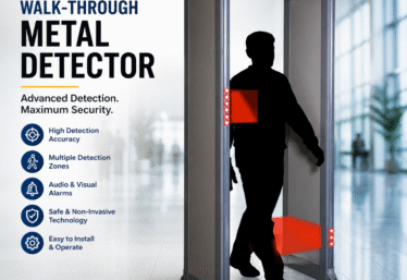 individual passing through hacked styled metal detectors