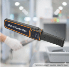 Security officers using affordable handheld metal detectors at an event entrance in Nigeria