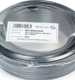 Nemtek HT cable black slimline 30m roll for high-voltage electric fence lead-out wiring.