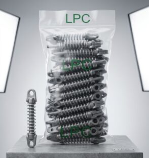 Bag of LPC electric fence bobbins with high-tension wire insulators for security perimeter fencing.