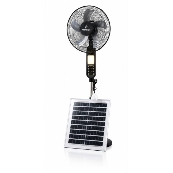 : HAMTEM 16 Inches Solar Rechargeable Fan – Energy-Efficient Standing Fan with Battery and Solar Charging