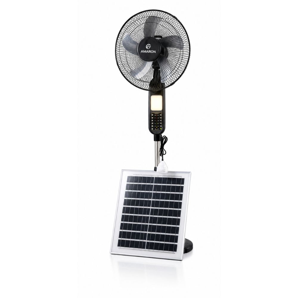 : HAMTEM 16 Inches Solar Rechargeable Fan – Energy-Efficient Standing Fan with Battery and Solar Charging
