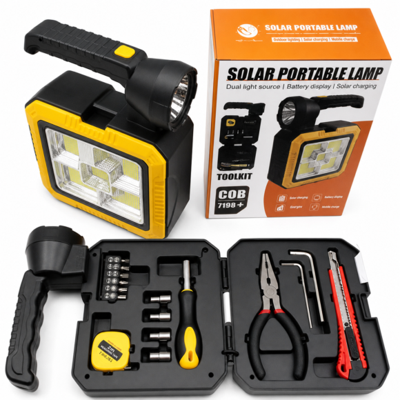 2-in-1 solar portable lamp with tools for emergency lighting and outdoor use