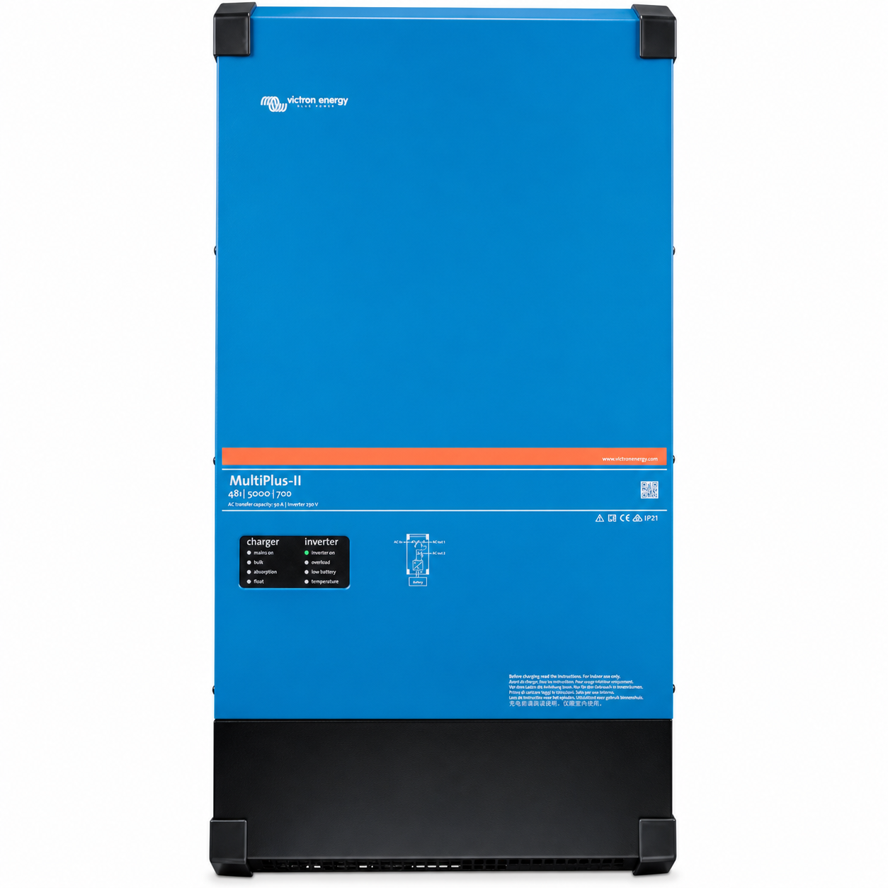 Victron Energy MultiPlus-II 48/15000/200-100 230V 15kVA inverter/charger for solar power systems and backup electricity.